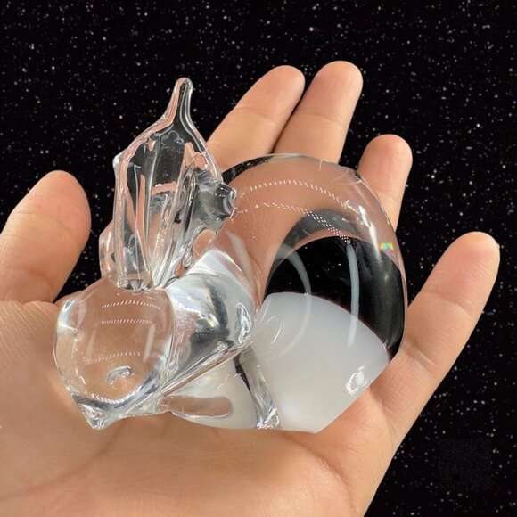 Whimsical Art Glass Bunny Rabbit Figurine Clear With White Black Figurine Glass - Picture 4 of 11